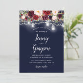 バーガンディ ネイビー フラワー メイソンジャー ライト ウェディング 招待状 (スタンド正面)