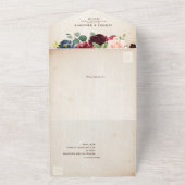 バーガンディ ネイビー フラワー ラスティック カントリー ボーホー ウェディング オールインワン招待状 (外側)