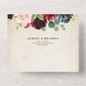 バーガンディ ネイビー フラワー ラスティック カントリー ボーホー ウェディング オールインワン招待状 (裏面)