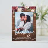 バーガンディ ネイビー フラワー ラスティック ストリング ライト ウェディング サンキューカード (スタンド正面)