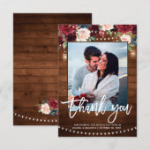 バーガンディ ネイビー フラワー ラスティック ストリング ライト ウェディング サンキューカード (正面/裏面)