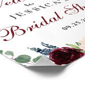 バーガンディ ネイビー フローラル ウェルカム ブライダル シャワー サイン (角)