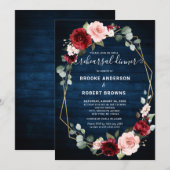 バーガンディ ネイビー ブラッシュ ジオメトリック リハーサル ディナー 招待状 (正面/裏面)