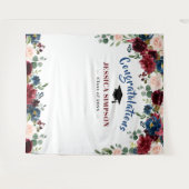 バーガンディ ネイビー ブラッシュ フローラル フォト グラデーション バックドロップ タペストリー (正面(横))