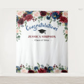 バーガンディ ネイビー ブラッシュ フローラル フォト グラデーション バックドロップ タペストリー (正面)