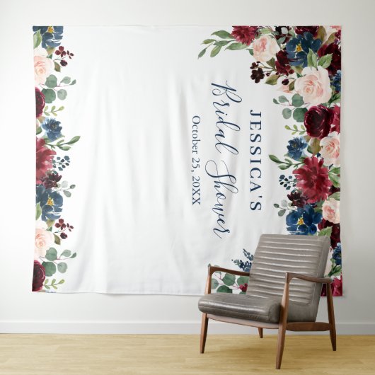 バーガンディ ネイビー ブラッシュ ブライダル シャワー フォト バックドロップ タペストリー (インサイチュ(横))