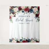 バーガンディ ネイビー ブラッシュ ブライダル シャワー フォト バックドロップ タペストリー (正面)