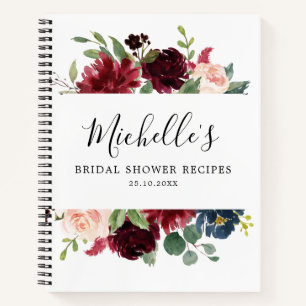 バーガンディ ネイビー ブラッシュ ブライダル シャワー レシピ ブック ノートブック