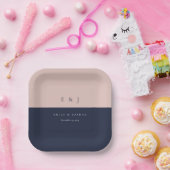 バーガンディ ネイビー ブルー モダン ウェディング ペーパープレート (パーティー)