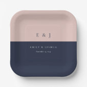 バーガンディ ネイビー ブルー モダン ウェディング ペーパープレート (正面)
