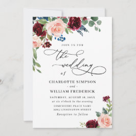 バーガンディ ネイビー ユーカリ ローズ グリーン ウェディング 招待状