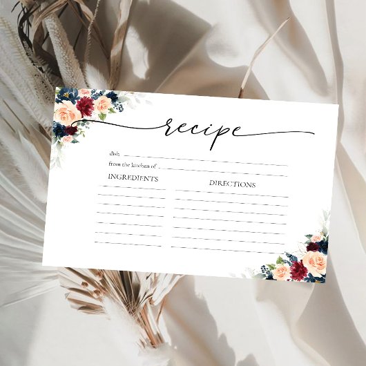 バーガンディ ネイビー 大きなレシピ カード