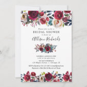 バーガンディ ネイビー 秋 花 水彩 結婚前お披露目パーティー 招待状 (正面)