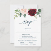 バーガンディ ネイビー 結婚式 出席返信カード 招待状 (正面)