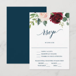 バーガンディ ネイビー 結婚式 RSVP カード