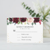 バーガンディ ネイビー 花柄 RSVP カード (スタンド正面)