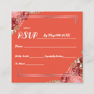 バーガンディ&バラオンコーラルピンクフローラ結婚ズ エンクロージャーカード