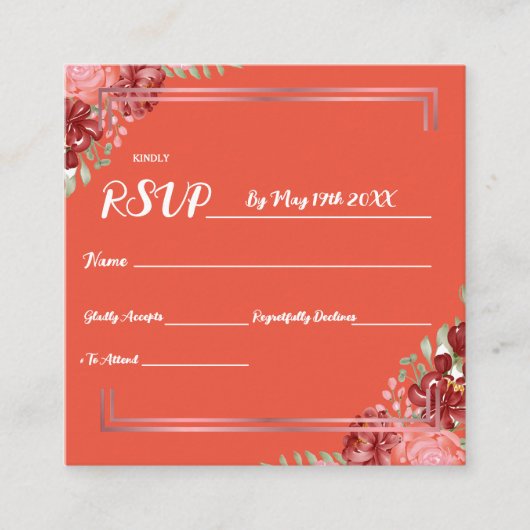 バーガンディ&バラオンコーラルピンクフローラ結婚ズ エンクロージャーカード (正面)