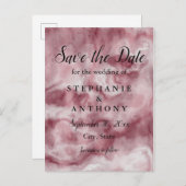 バーガンディ、バラ金ゴールド大理石結婚式の日付を保存 インビテーションポストカード (正面/裏面)