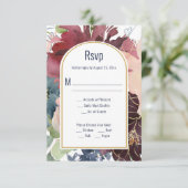 バーガンディ、バラ、ネイビー金ゴールドアーチRSVP 出欠カード (スタンド正面)