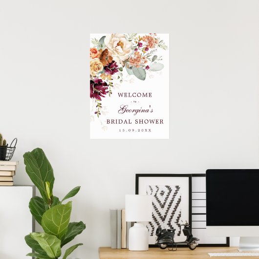 バーガンディ・バーントオレンジのウェルカムシャワー ポスター (ホームオフィス)