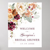 バーガンディ・バーントオレンジのブライダルシャワーのお出迎え ポスター (正面)