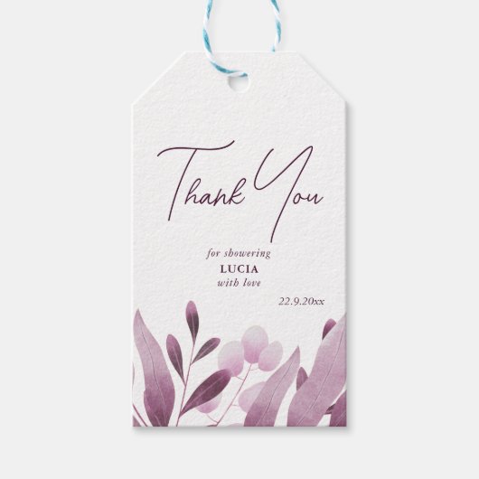 バーガンディ ビッグ リーフ ブライダル シャワー サンクス ギフトタグ (正面)