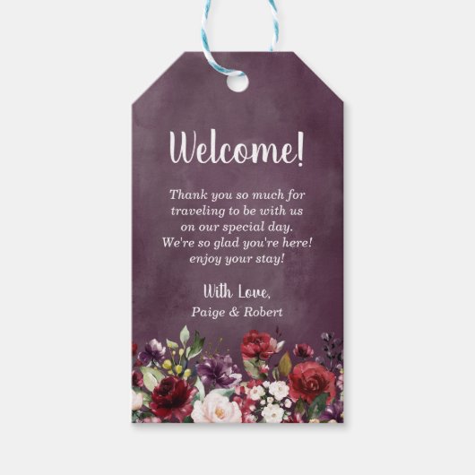 バーガンディ、ピンクおよびプラムの花の庭 ギフトタグ (正面)