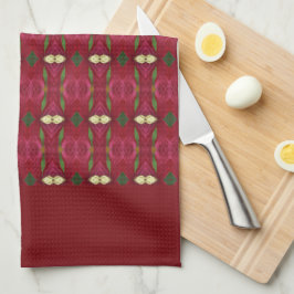 バーガンディ・ピンクとグリーン キッチンタオル