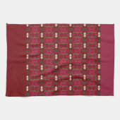 バーガンディ・ピンクとグリーン キッチンタオル (横)