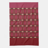 バーガンディ・ピンクとグリーン キッチンタオル (縦)