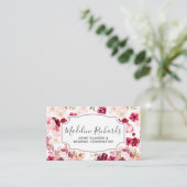 バーガンディ&ピンクフローラとソーシャルメディアのアイコン 名刺 (スタンド正面)