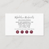 バーガンディ&ピンクフローラとソーシャルメディアのアイコン 名刺 (裏面)