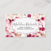 バーガンディ&ピンクフローラとソーシャルメディアのアイコン 名刺 (正面)