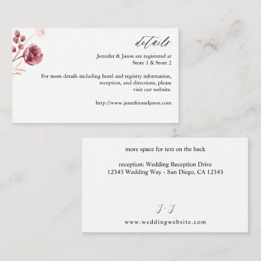 バーガンディ&ピンクフローラ詳細エンクロージャカード8B エンクロージャーカード (正面/裏面)