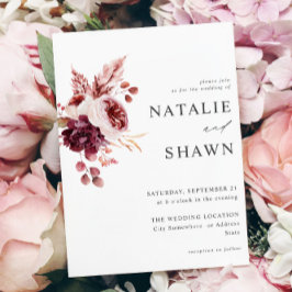 バーガンディ&ピンクフローラ8A結婚ズ 招待状