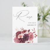 バーガンディ&ピンクフローラ8A w食事RSVP 出欠カード (スタンド正面)