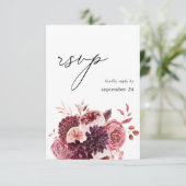 バーガンディ&ピンクフローラ8B w食事RSVP 出欠カード (スタンド正面)