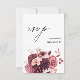 バーガンディ&ピンクフローラ8B w食事RSVP 出欠カード