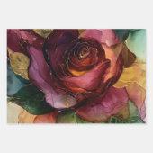 バーガンディ ピンク ゴールド フラワーパターン ラッピングペーパーシート (正面3)