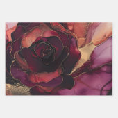 バーガンディ ピンク ゴールド フラワーパターン ラッピングペーパーシート (正面)