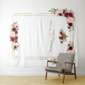 バーガンディ ピンク フラワーブライダル シャワー ティー フォト プロップ タペストリー (インサイチュ(横))