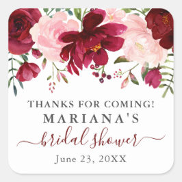 バーガンディ ピンク フラワー ブライダル シャワー フェイバーズ スクエアシール