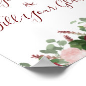 バーガンディ ピンク フローラル ローズ ブライダル シャワー デコ ポスター (角)