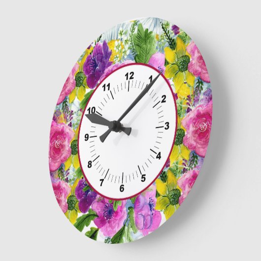 バーガンディ·ピンク·フローラ·ガーランド·リスケジュ結婚ールズ ラージ壁時計 (傾斜)