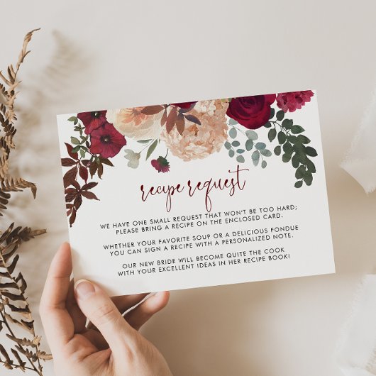 バーガンディ ピンク ブラッシュ フローラル ウェディング レシピ リクエスト エンクロージャーカード