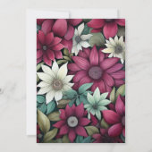 バーガンディ、フォレストグリーン、チャコールグレイの花柄の結婚式 招待状 (裏面)