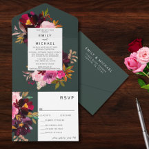 バーガンディ フォレストグリーン ブラッシュ フラワル ウォーターカラー