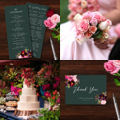 バーガンディ フォレストグリーン ブラッシュ フラワル ウォーターカラー サンキューカード