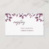 バーガンディ フォレスト リーフ ブライダル シャワー レジストリー カード (正面)